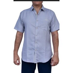 BOHIO Mens Short Sleeve Button Up Shirt Blue White Geometric Print‎ Size XL